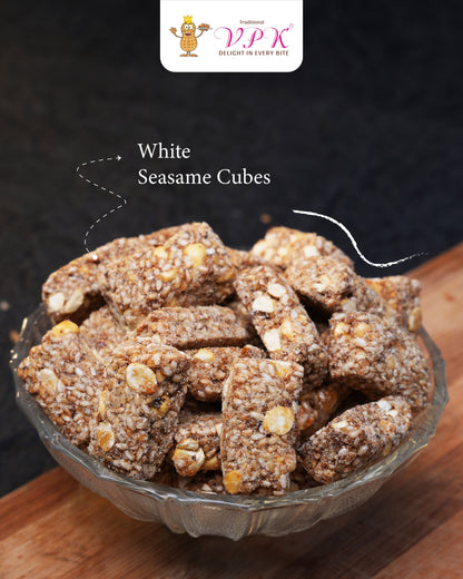 White Sesame Sweet Cubes – Calcium-Rich Treat with Cardamom & Jaggery Goodness